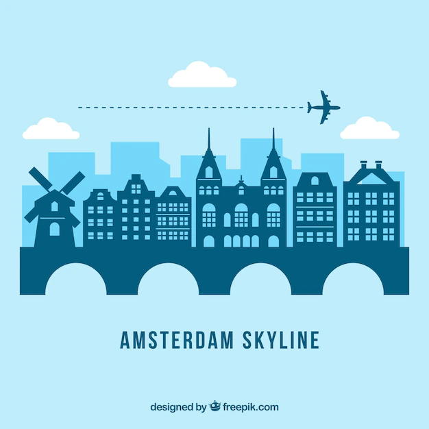 Free Vector | Blue amsterdam skyline design