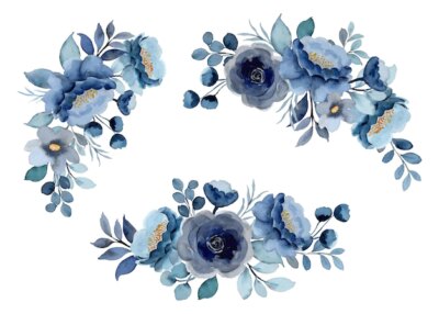 Free Vector | Blue floral bouquet collection with watercolor