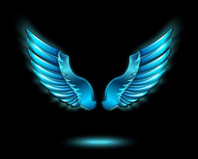 Free Vector | Blue glowing angel wings with metal shine and shadow symbol vector illustration