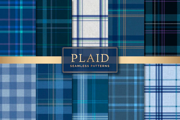 Free Vector | Blue plaid seamless patterned set