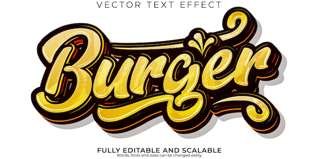 Free Vector | Burger food text effect editable modern lettering typography font style