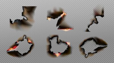 Free Vector | Burn paper corners, holes and borders, burnt page with smoldering fire on charred uneven edges