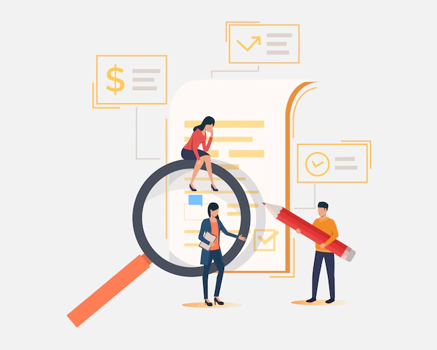 Free Vector | Business team, magnifying glass, document