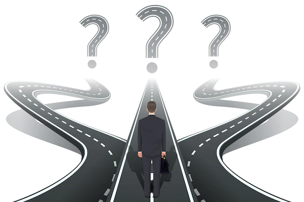 Free Vector | Businessman in front of question with roads.