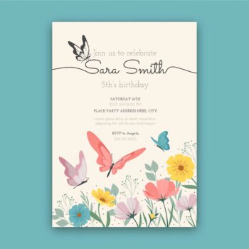 Free Vector | Butterfly birthday invitation template