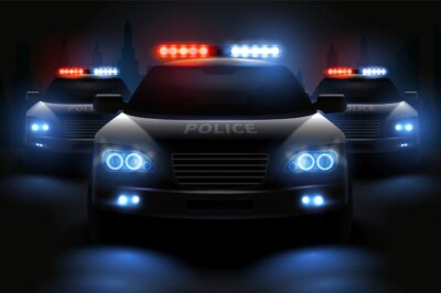 Free Vector | Car led lights realistic composition with images of police patrol wagons with dimmed headlights and light bars illustration