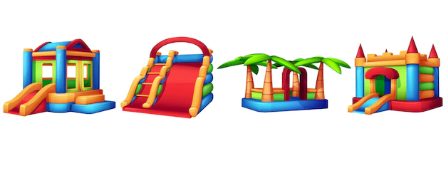Free Vector | Cartoon inflatable trampolines and slides for kids playground