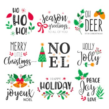 Free Vector | Christmas badges with lovely hand drawn elements and quotes