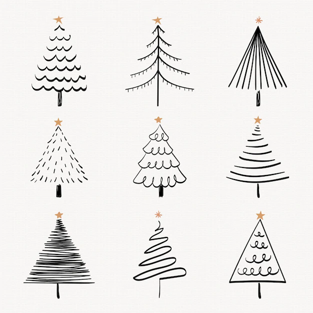Free Vector | Christmas doodle sticker, cute tree and animal illustration in black vector set
