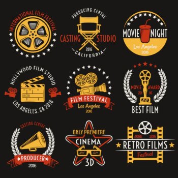 Free Vector | Cinema retro style emblems set