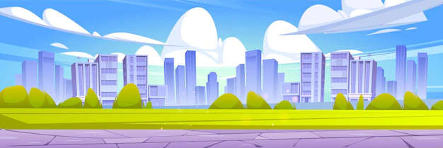 Free Vector | City skyline, summer time urban view background