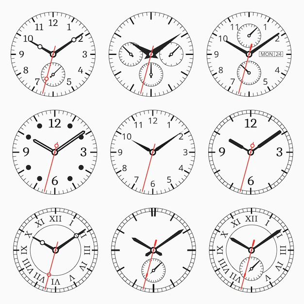 Free Vector | Clock watch collection. set of dial with seconds arrow.