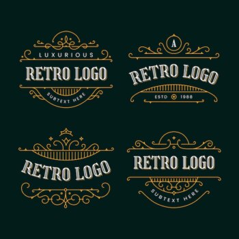 Free Vector | Collection of retro logos with golden ornaments