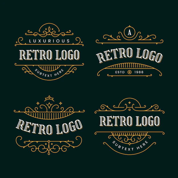 Free Vector | Collection of retro logos with golden ornaments