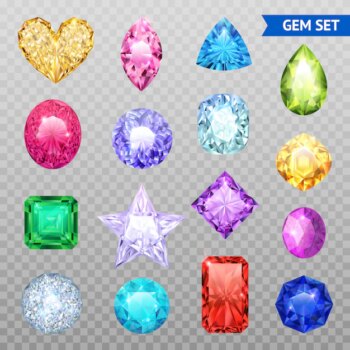 Free Vector | Colored realistic and isolated gemstones transparent icon set precious stones shimmer and shine