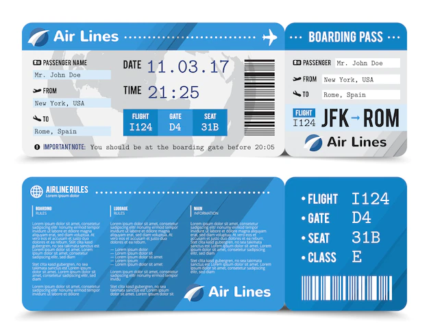 Free Vector | Colored realistic boarding pass composition with information about passenger on the front side and the back