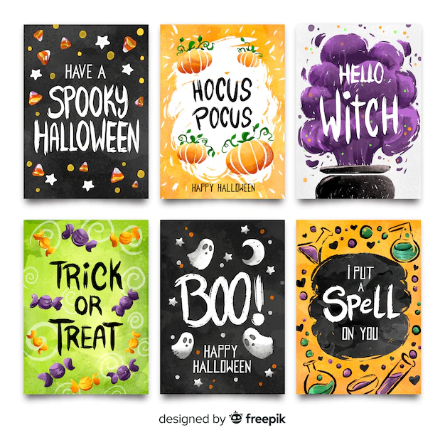 Free Vector | Colorful collection of watercolor halloween card