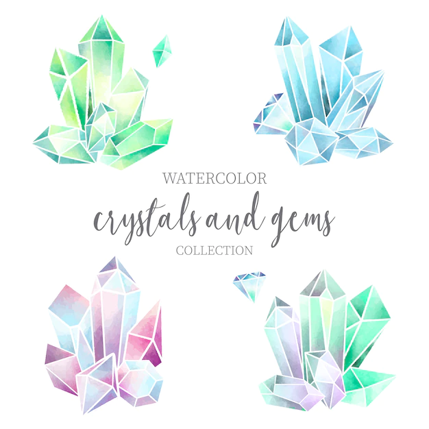Free Vector | Colorful crystal and gem watercolor set