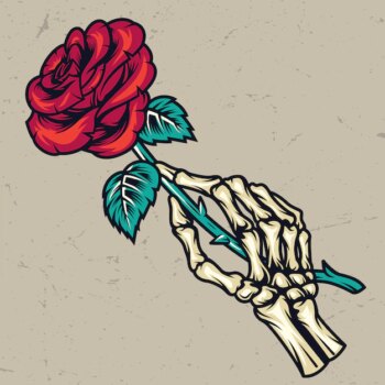 Free Vector | Colorful skeleton hand holding beautiful rose