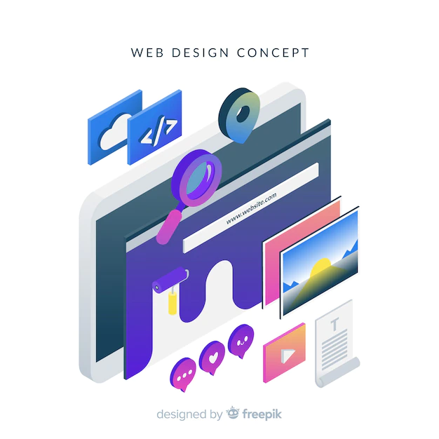 Free Vector | Colorful web design concept with isometric perspective