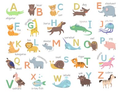 Free Vector | Colorful zoo alphabet with cute animals flat illustration set.