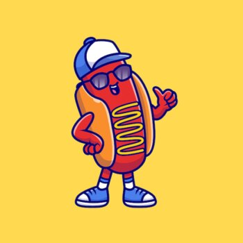 Free Vector | Cool hotdog wearing glasses and hat cartoon   icon illustration. food fashion icon   isolated    . flat cartoon style