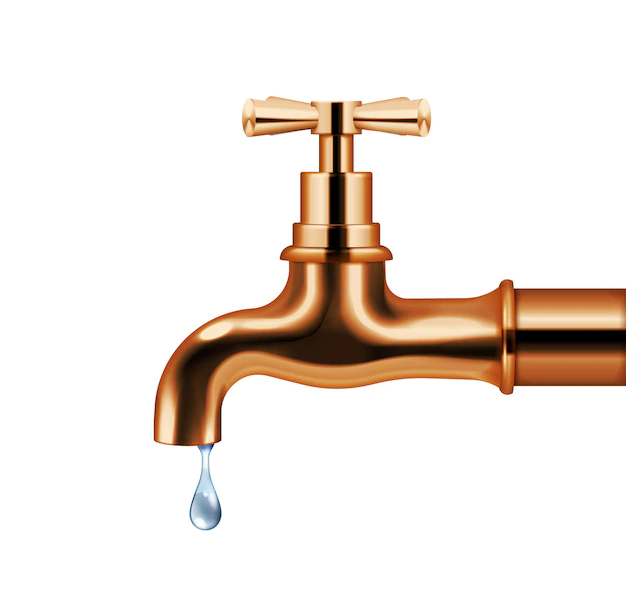 Free Vector | Copper water faucet with dripping water realistic isolated object in retro style isolated