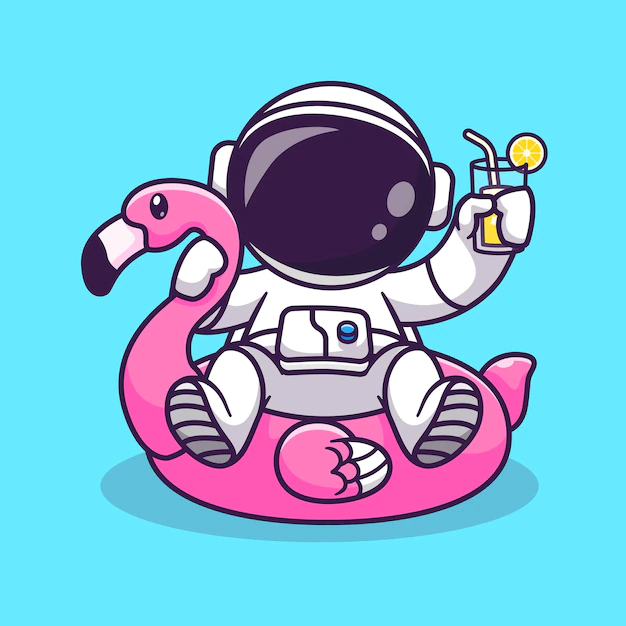 Free Vector | Cute astronaut on flamingo swimming tires and orange juice cartoon vector icon illustration science