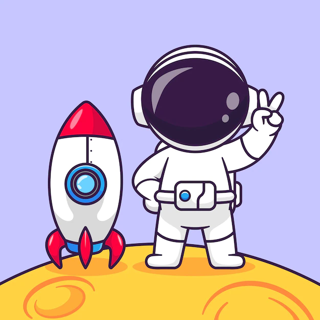 Free Vector | Cute astronaut peace on moon with rocket cartoon vector icon illustration science technology icon