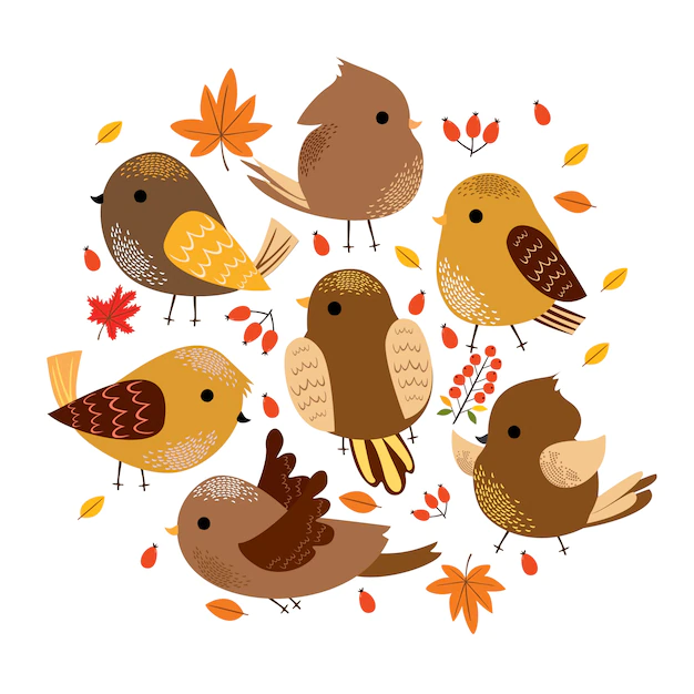 Free Vector | Cute autumn birds