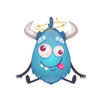 Free Vector | Cute cartoon creature of blue color with horns feel dizzy  illustration