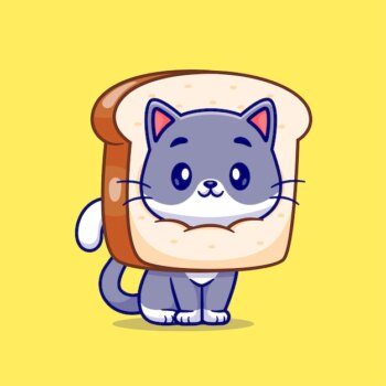Free Vector | Cute cat in bread cartoon vector icon illustration. animal food icon concept isolated premium vector. flat cartoon style