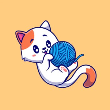 Free Vector | Cute cat playing yarn ball cartoon illustration
