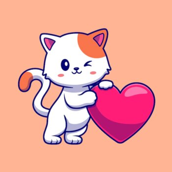 Free Vector | Cute cat with love heart cartoon vector icon illustration