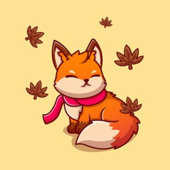 Free Vector | Cute fox sitting with scarf in autumn cartoon   icon illustration. animal nature icon   isolated    . flat cartoon style