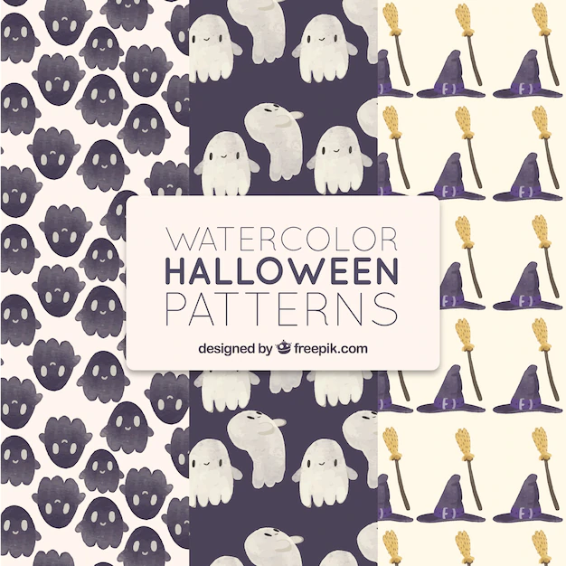 Free Vector | Cute halloween watercolor patterns