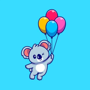 Free Vector | Cute koala floating with balloon cartoon   icon illustration. animal nature icon concept isolated  . flat cartoon style