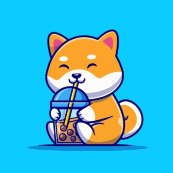 Free Vector | Cute shiba inu dog drink milk tea boba cartoon