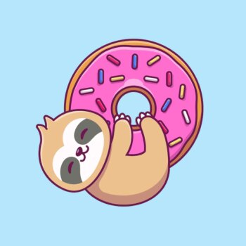 Free Vector | Cute sloth hug big doughnut cartoon icon illustration
