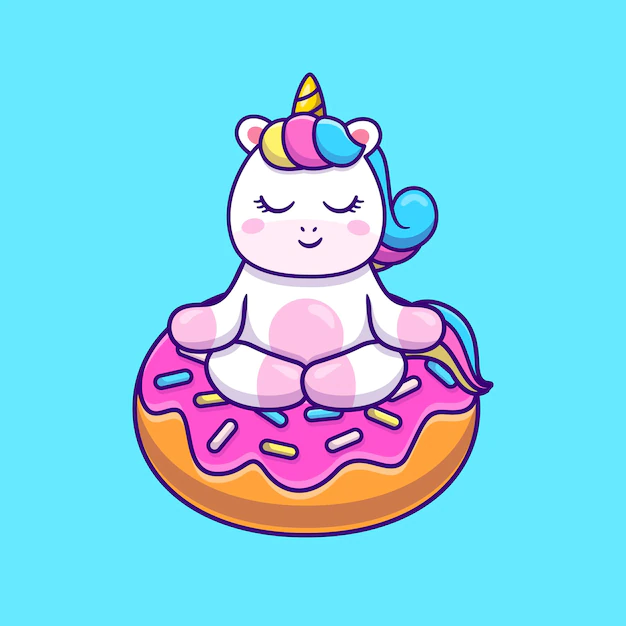 Free Vector | Cute unicorn doing yoga on doughnut  illustration.