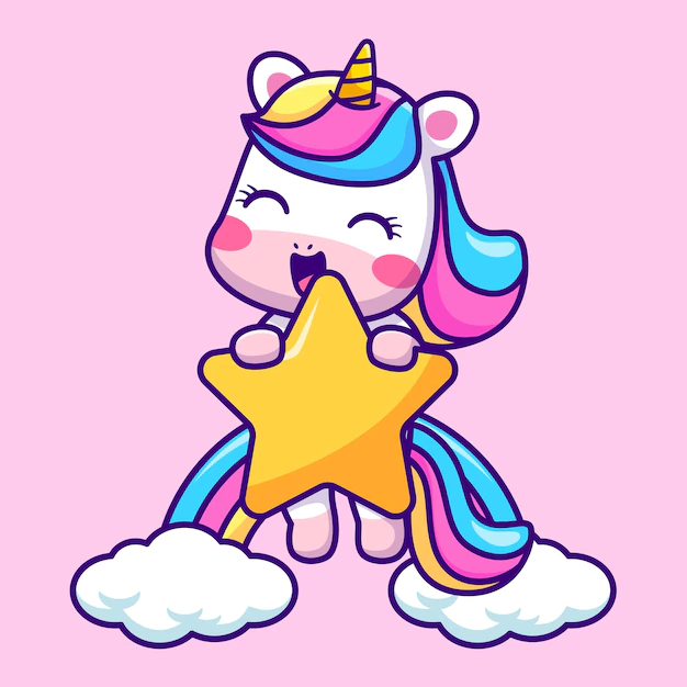 Free Vector | Cute unicorn flying with star and rainbow cloud cartoon vector icon illustration animal nature icon