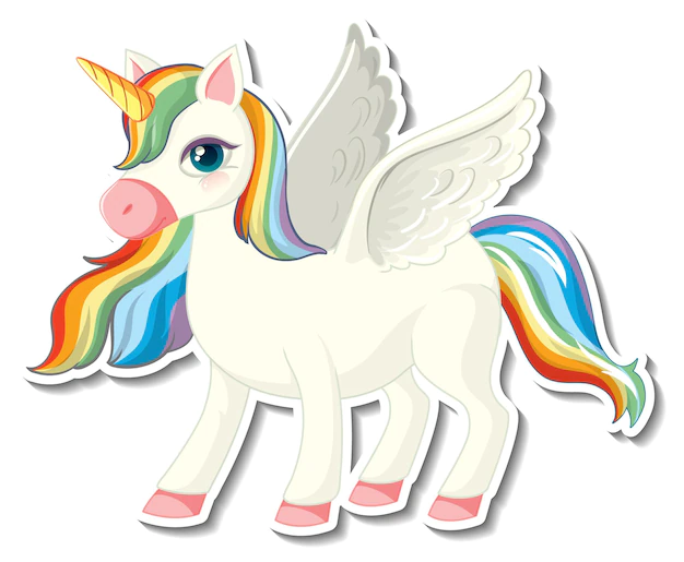 Free Vector | Cute unicorn stickers with a rainbow pegasus cartoon character