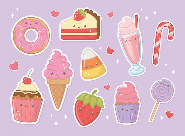 Free Vector | Delicious and sweet products kawaii characters