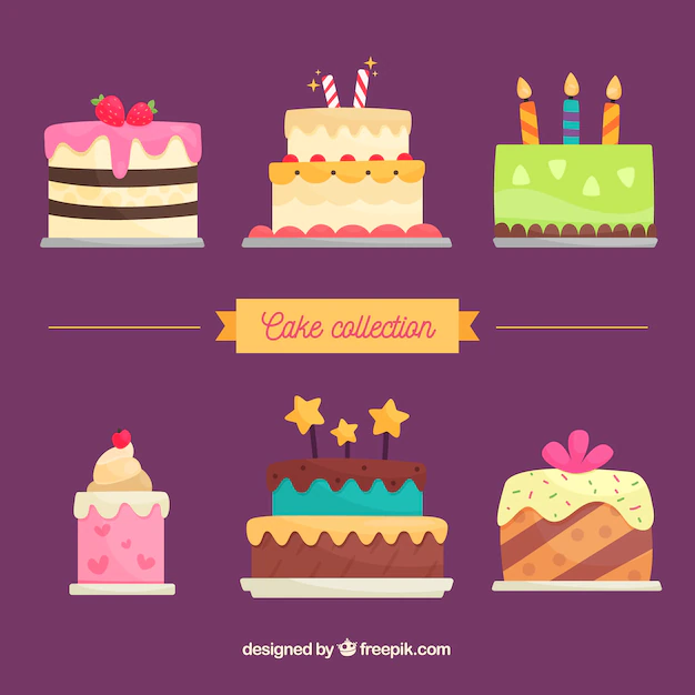 Free Vector | Delicious birthday cakes collection in flat style