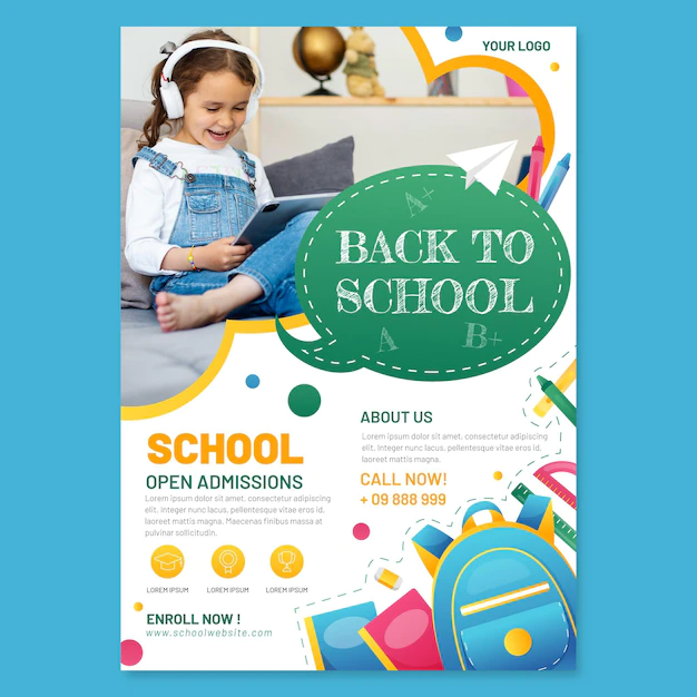 Free Vector | Detailed back to school vertical flyer template with photo