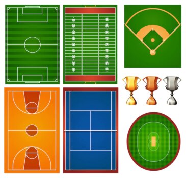 Free Vector | Different sport courts and trophy