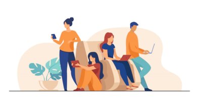 Free Vector | Digital device users spending time together