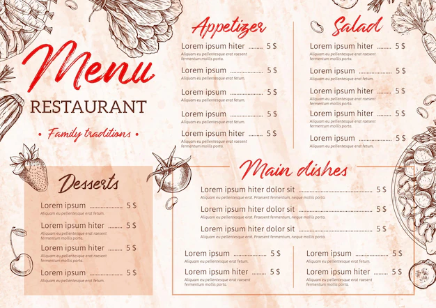 Free Vector | Digital restaurant menu horizontal format