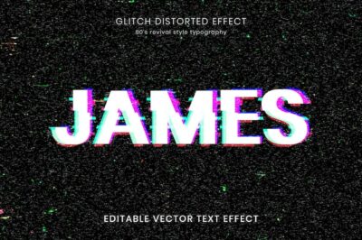 Free Vector | Distorted glitch editable text effect template