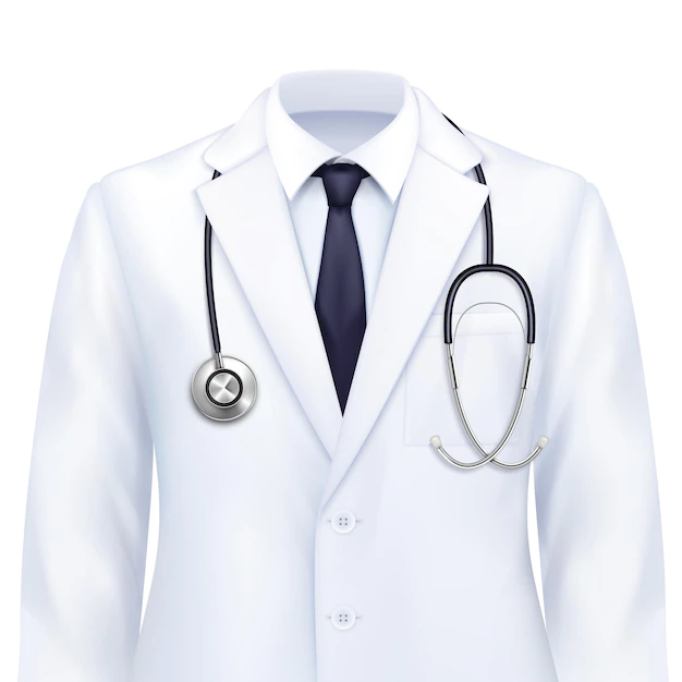 Free Vector | Doctor uniform realistic composition with view of medical specialists smart costume with shirt tie and stethoscope vector illustration